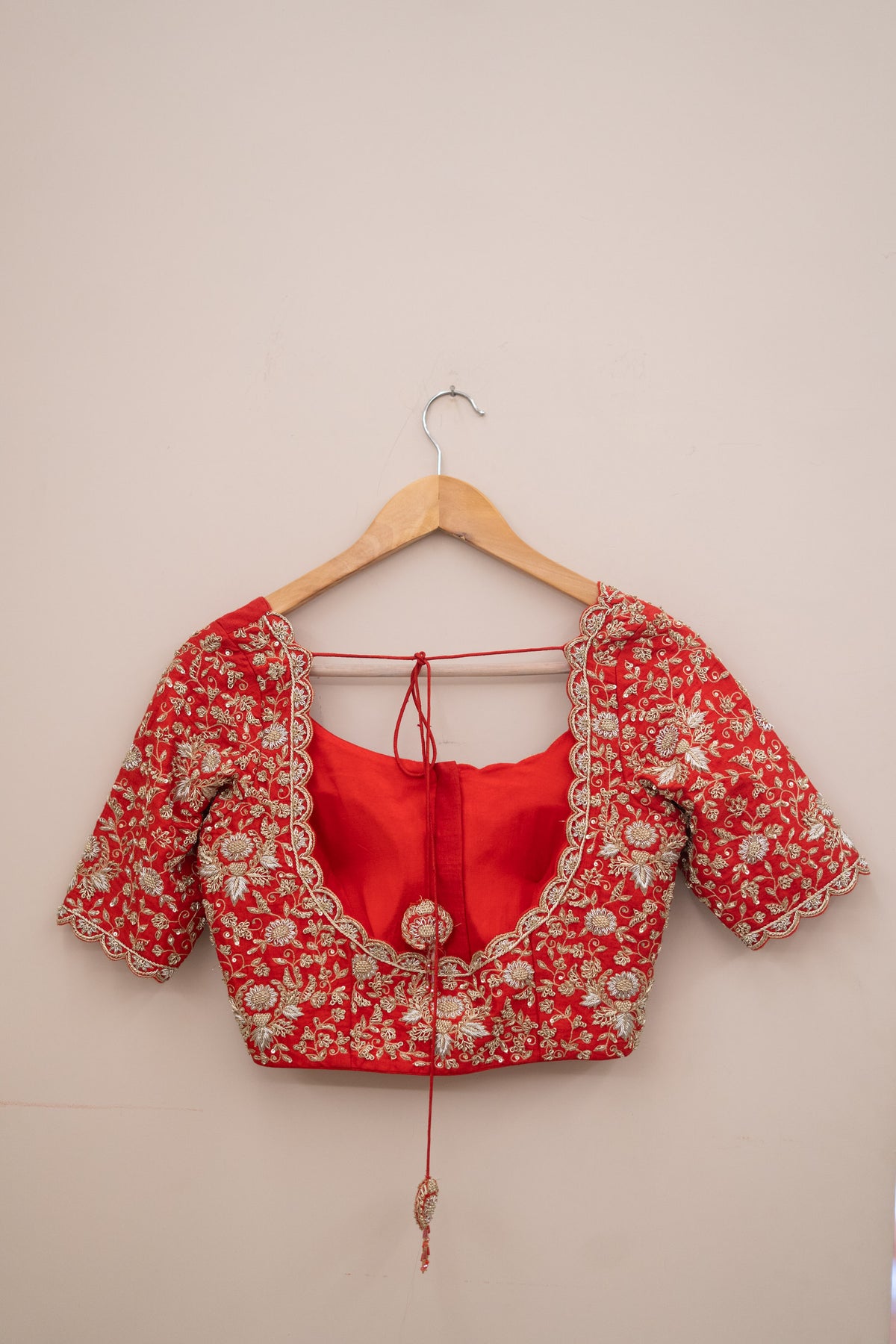 Display Product - Red Rawsilk Embroidery Blouse