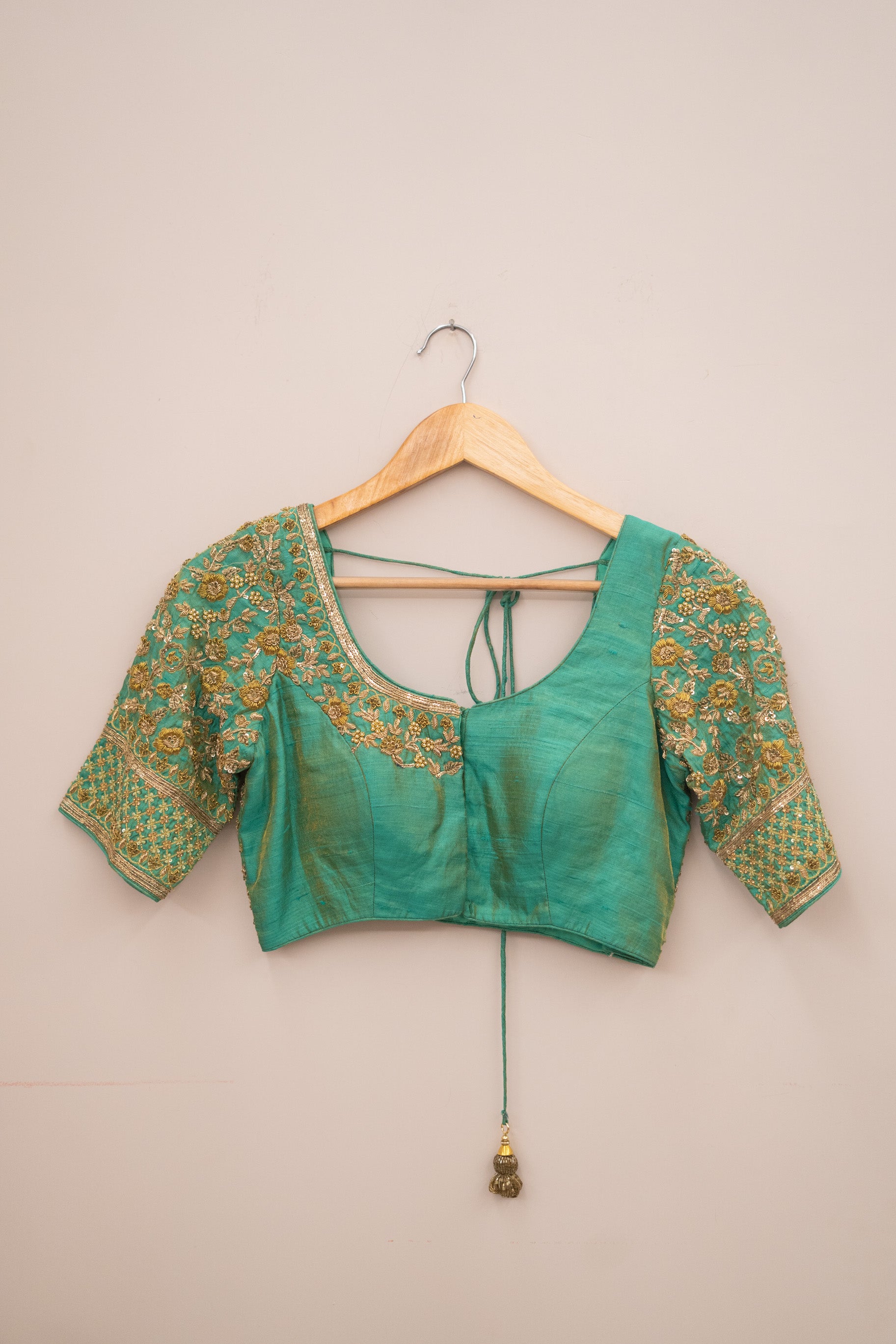 Display Product - Sage Green Rawsilk Embroidery Blouse