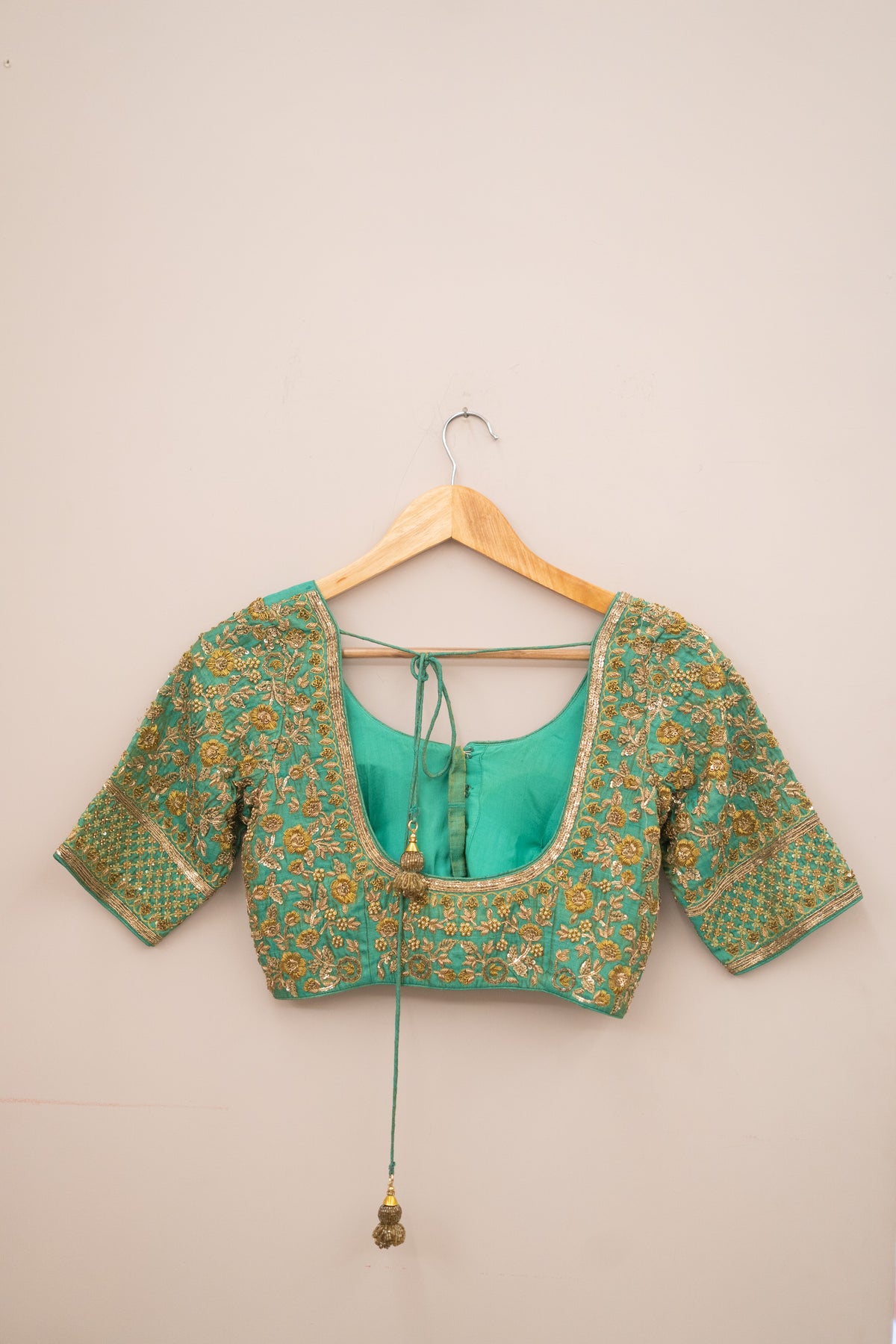 Display Product - Sage Green Rawsilk Embroidery Blouse