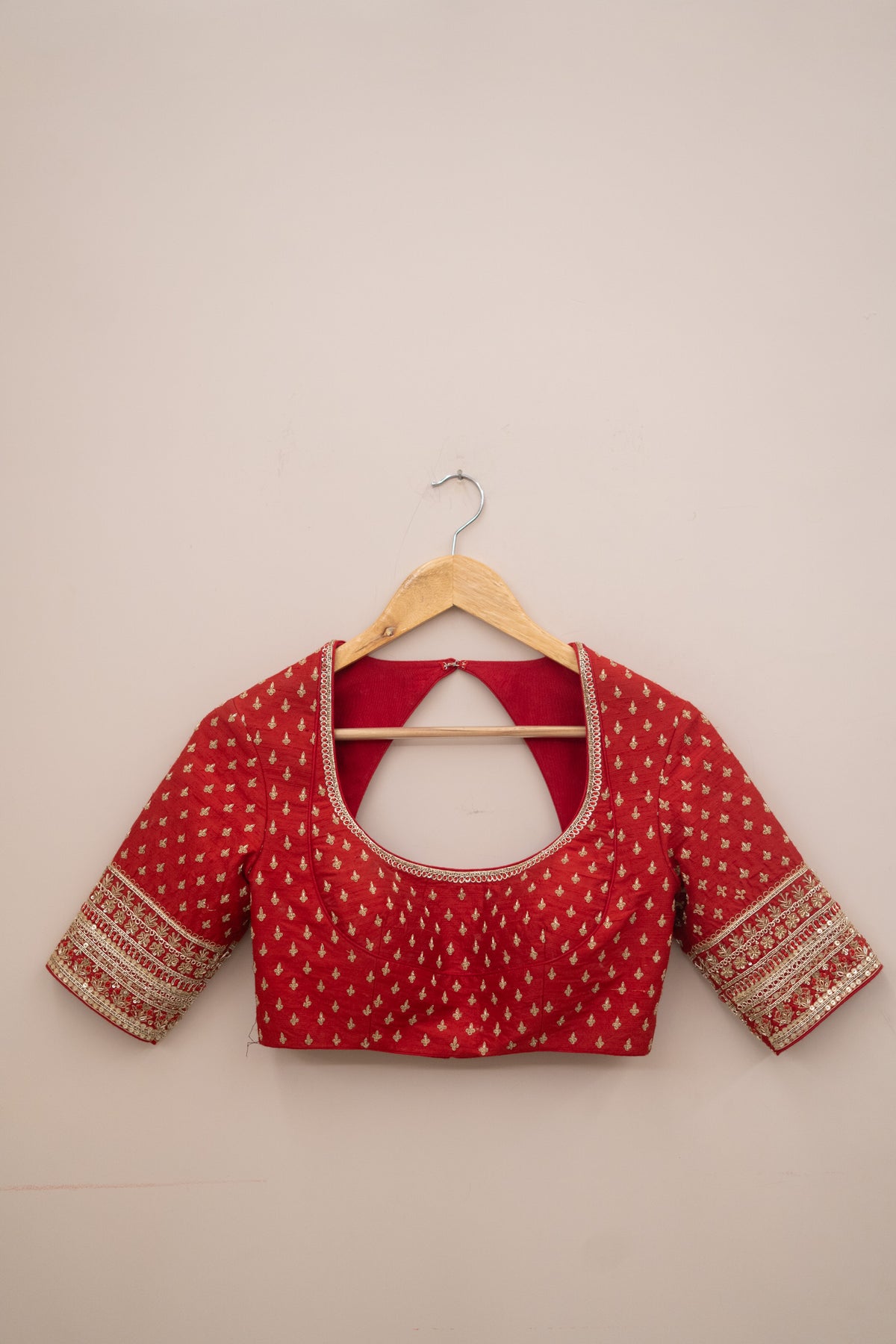 Display Product - Red Rawsilk Embroidery Blouse