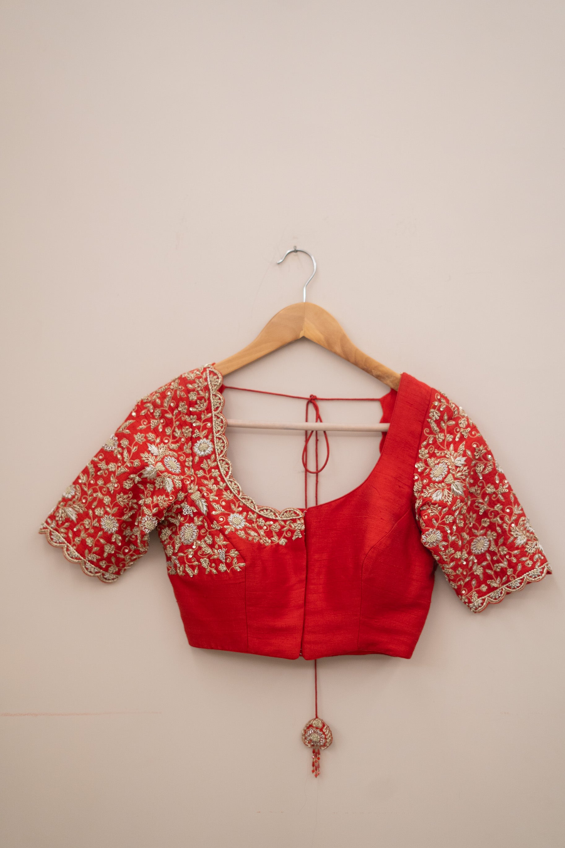 Display Product - Red Rawsilk Embroidery Blouse