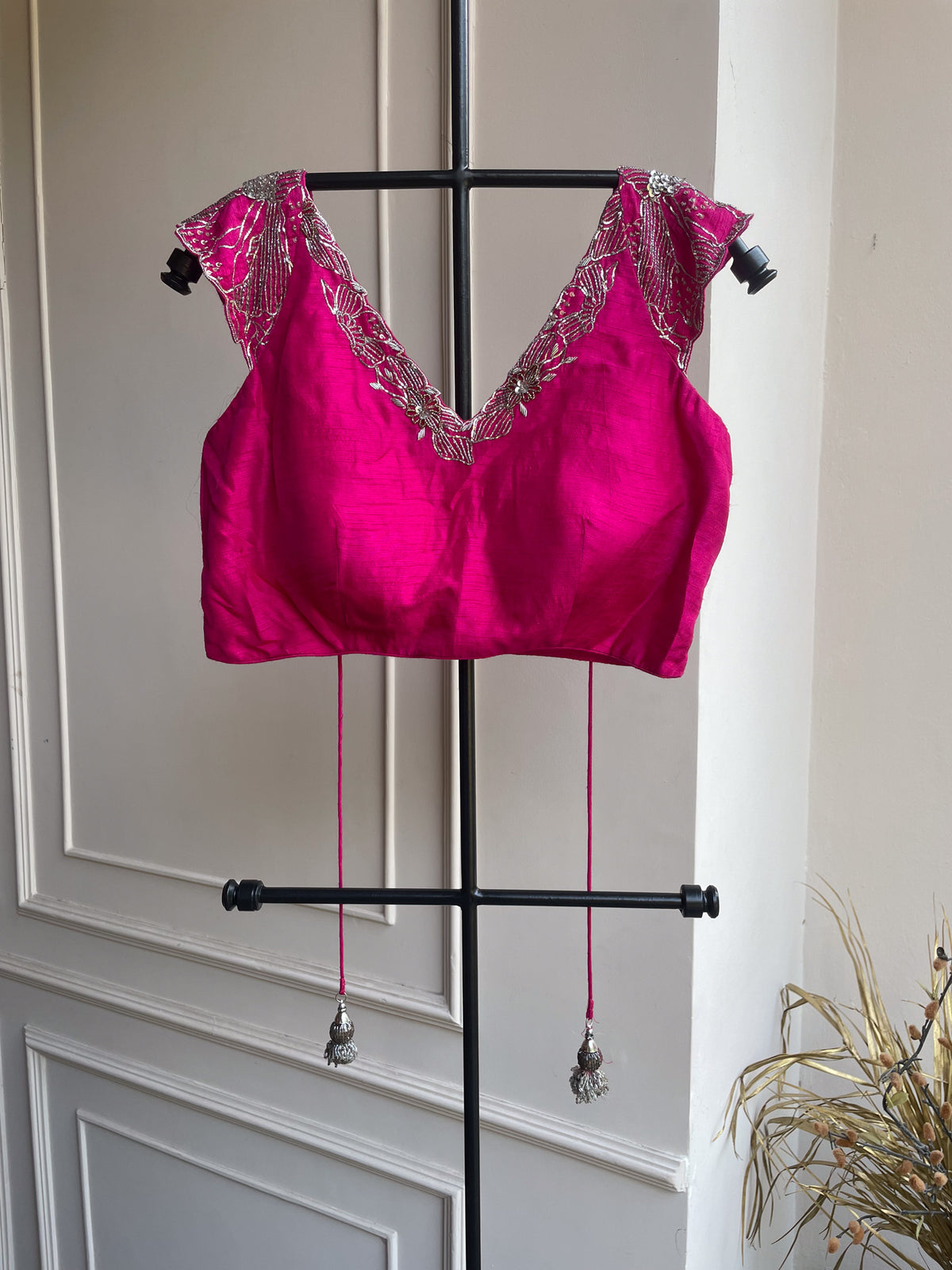 Bright Pink V Neck Blouse