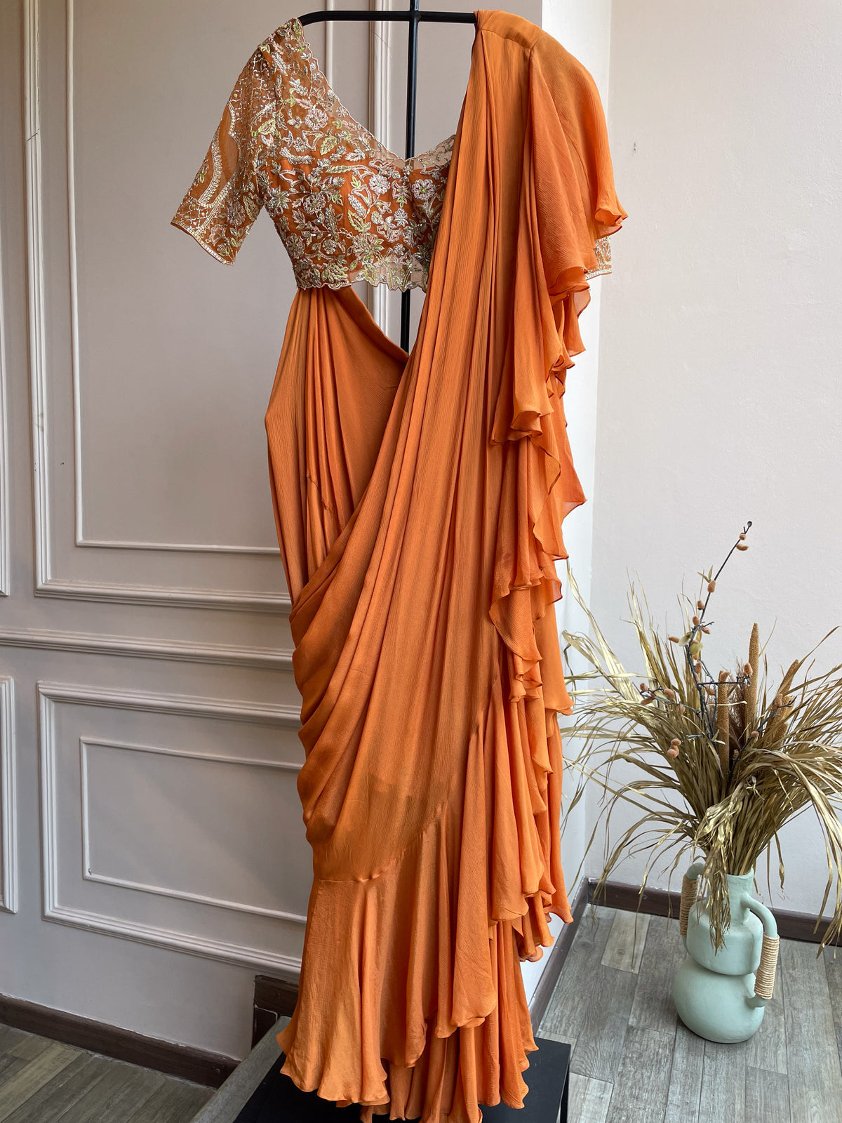 Burnt Orange Drape Saree