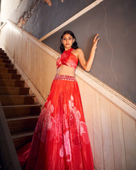 Claire lehenga set - Crimson