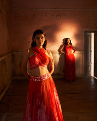 Claire lehenga set - Crimson