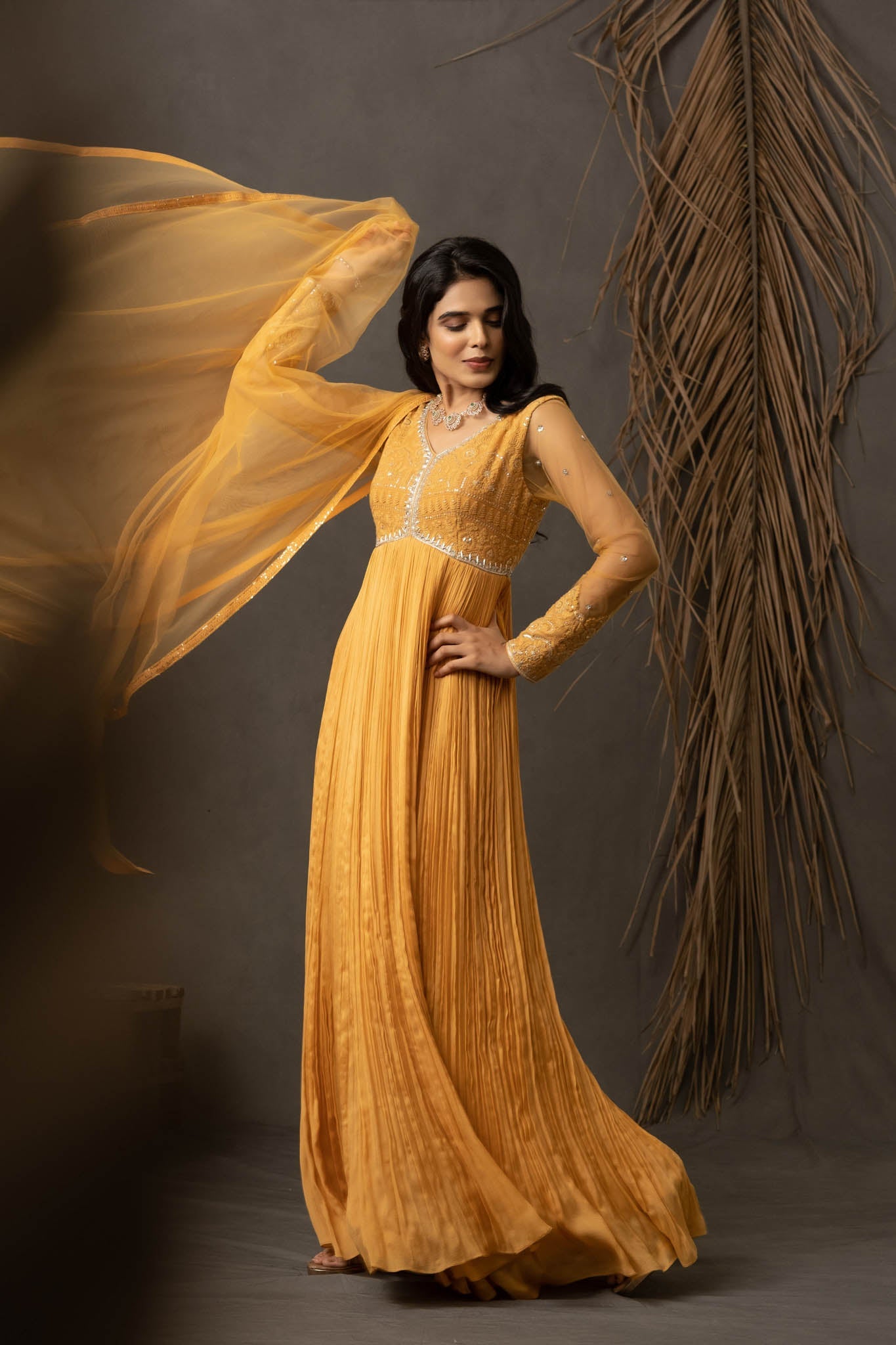 DS - Laara Anarkali Dress Set - Cashew