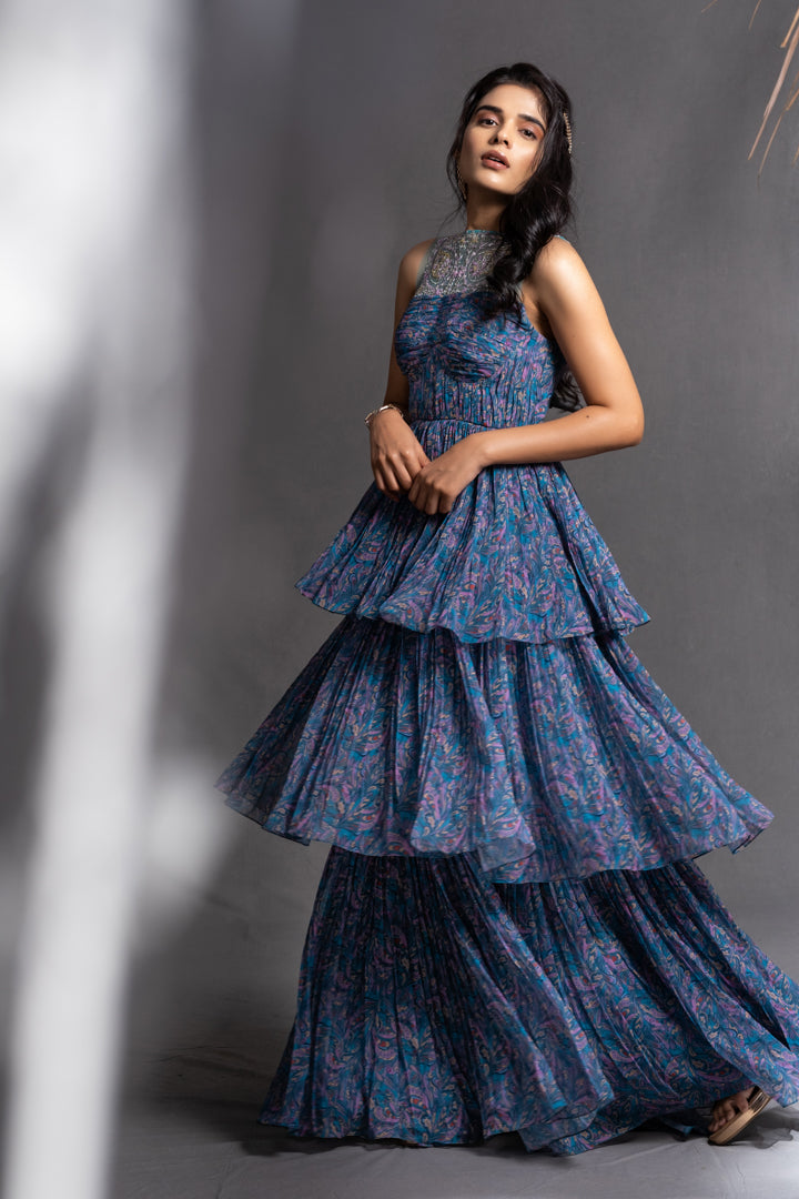 DS - Meena Layered Dress - Electric Blue Paisley