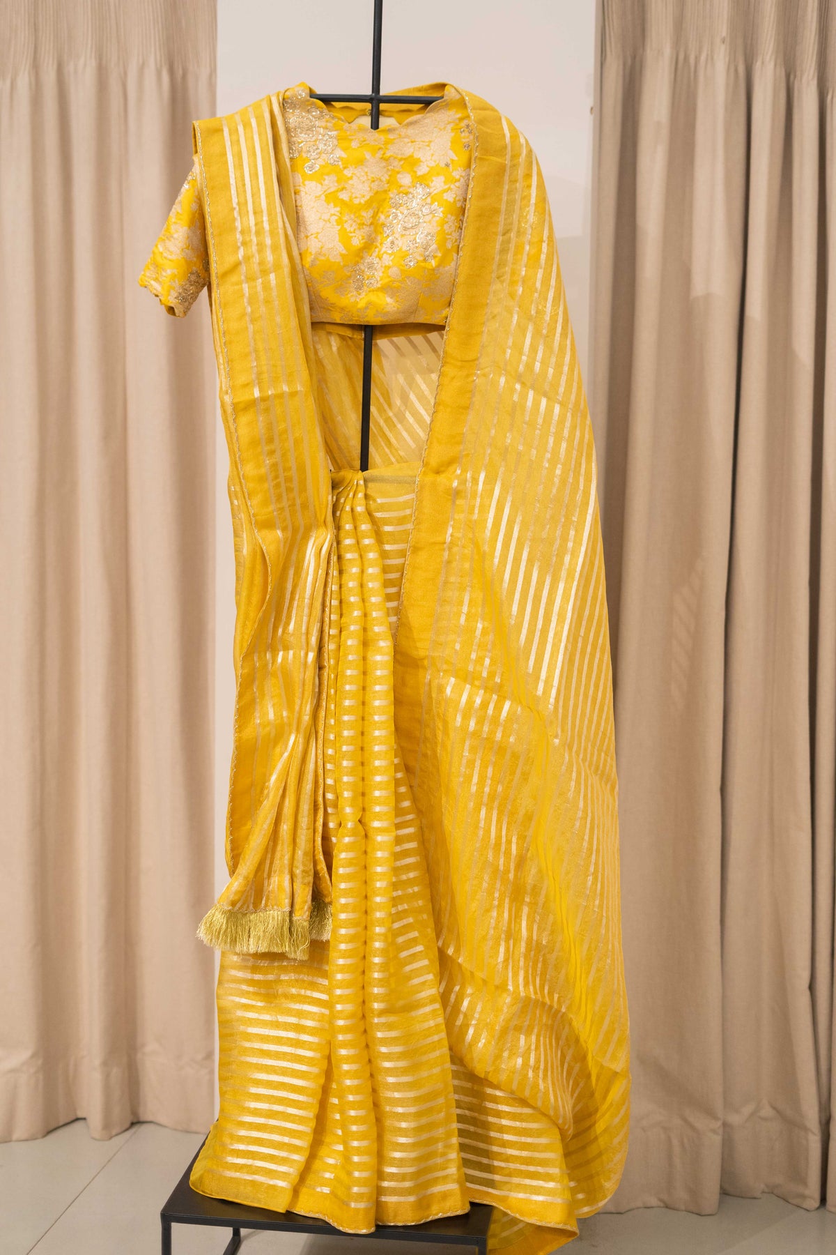 Display Product - Yellow Tissue saree with Benaras Blouse