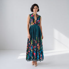 Dhara Floral Dress-Emerald Green