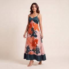 Noir Floral Mexi Dress- Crimson