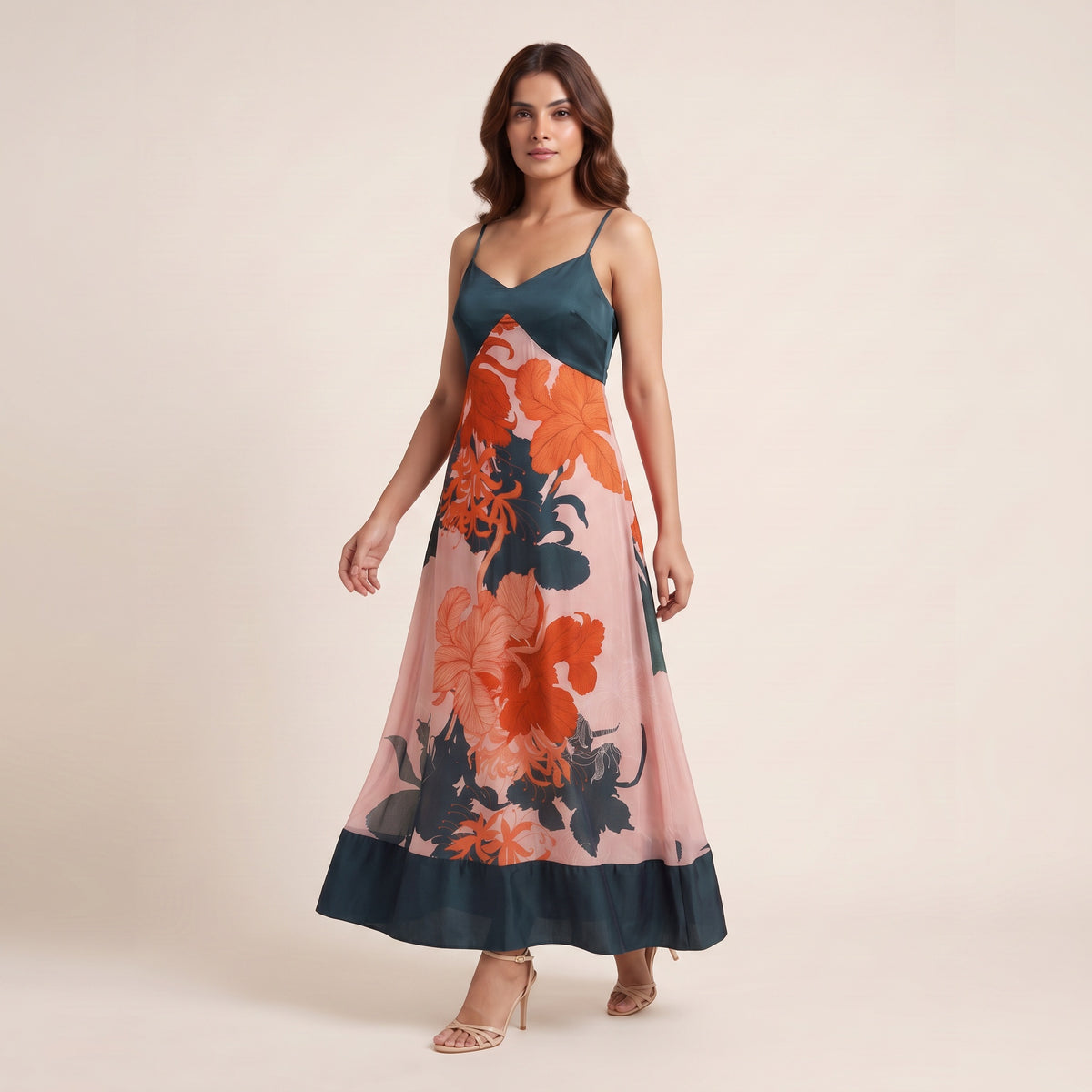 Noir Floral Mexi Dress- Crimson