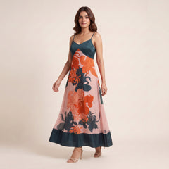 Noir Floral Mexi Dress- Crimson