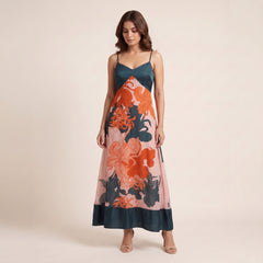 Noir Floral Mexi Dress- Crimson