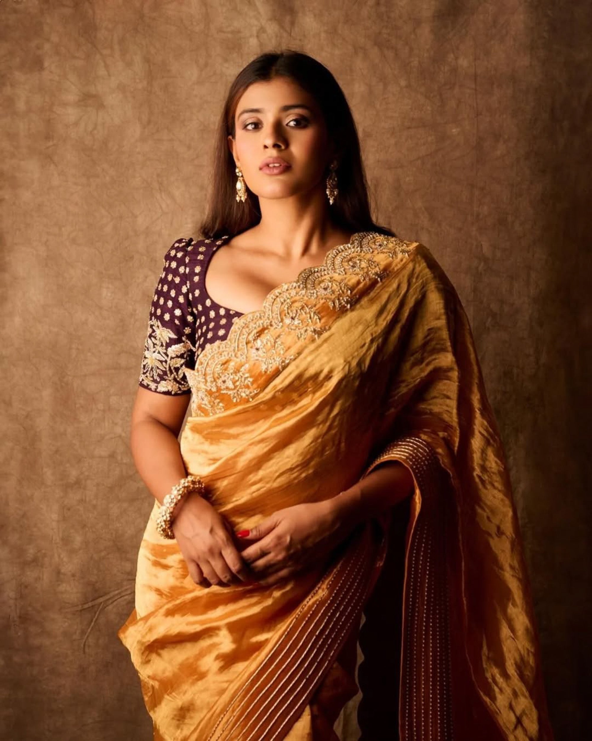 Ishara printed tissue saree with blouse - Orange | Hebah Patel