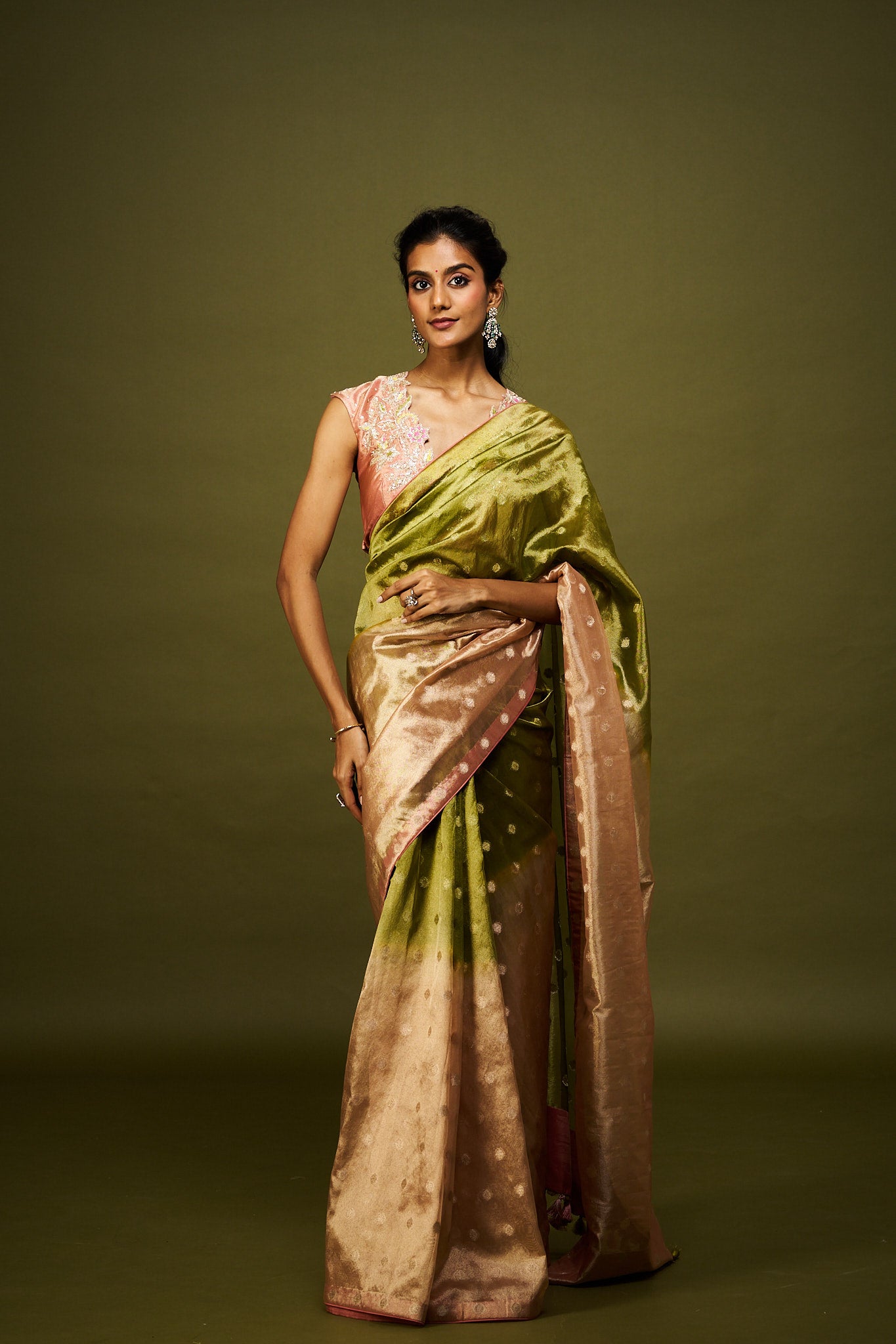 Hemal saree set - Peach & Green