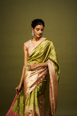 Hemal saree set - Peach & Green