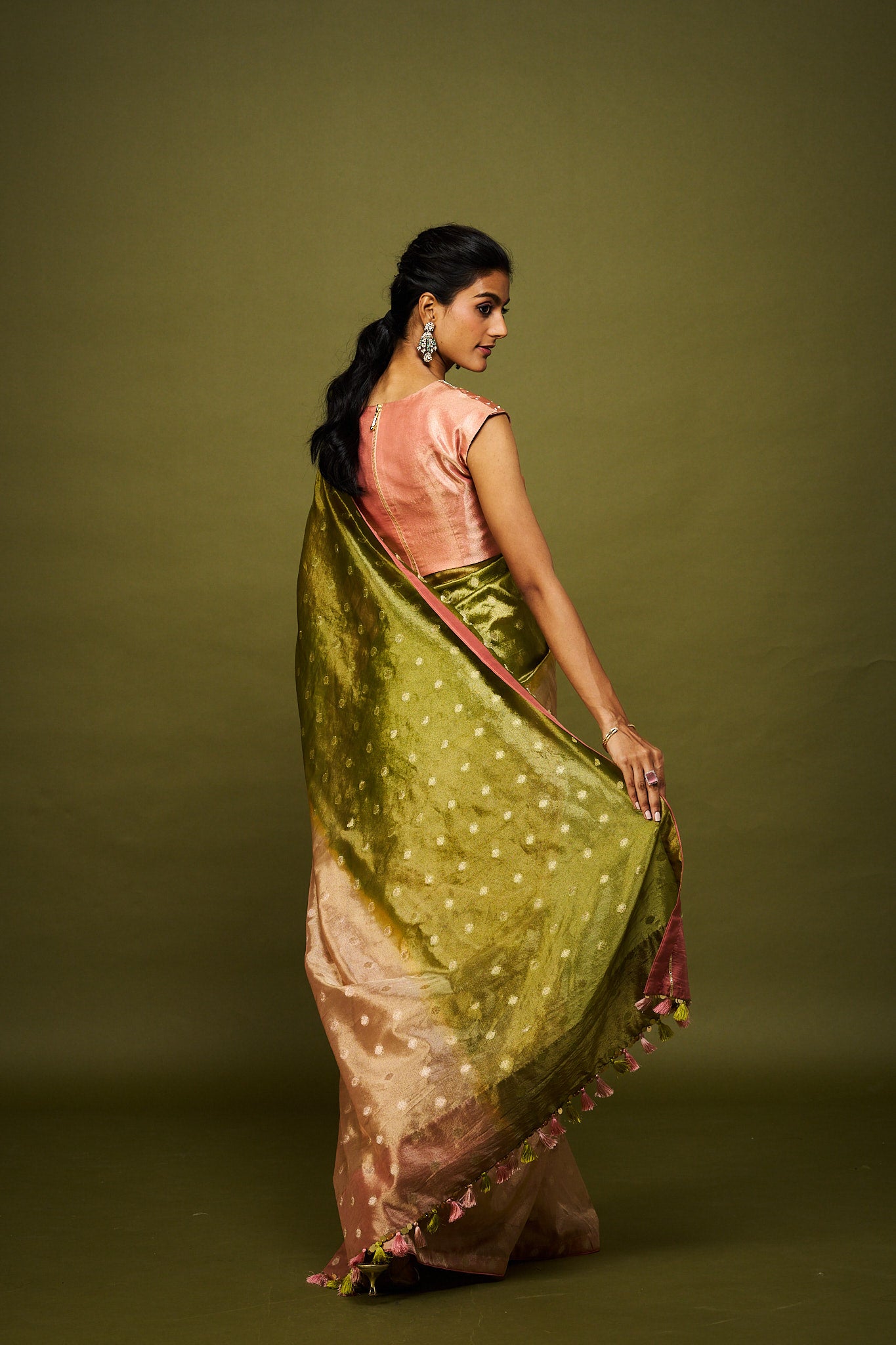 Hemal saree set - Peach & Green