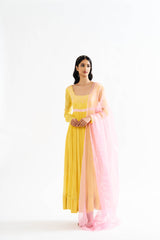 Fana Yellow Dress with Pink dupatta