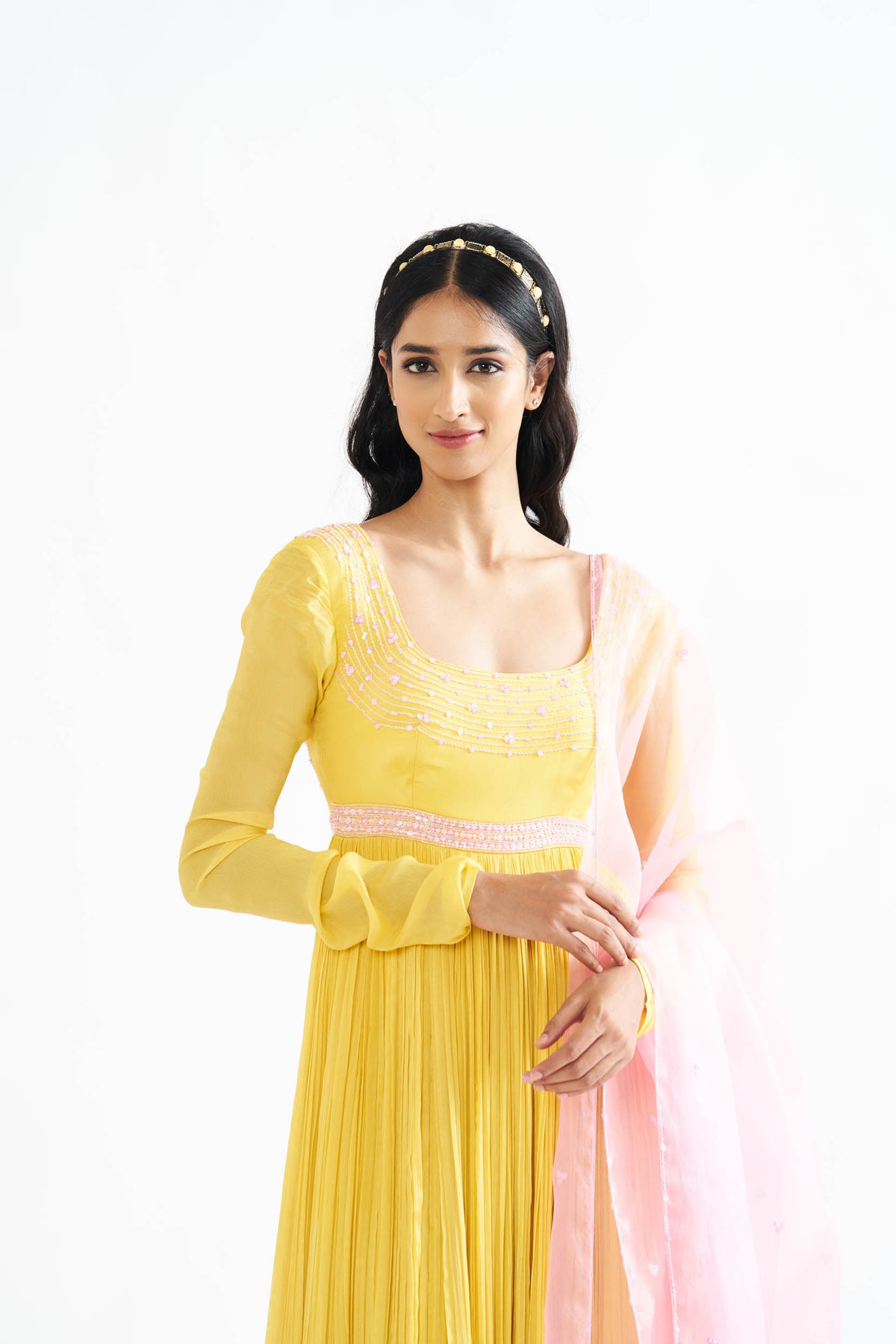 Fana Yellow Dress with Pink dupatta