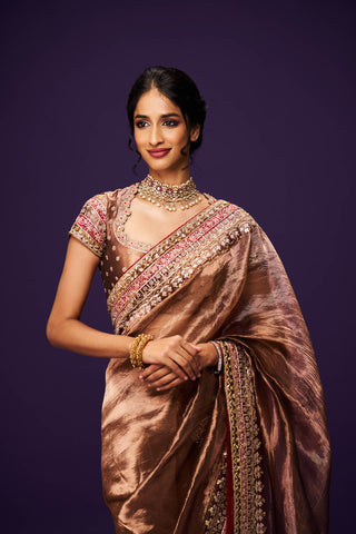 Sadana Copper Tissue Saree and Blouse Set