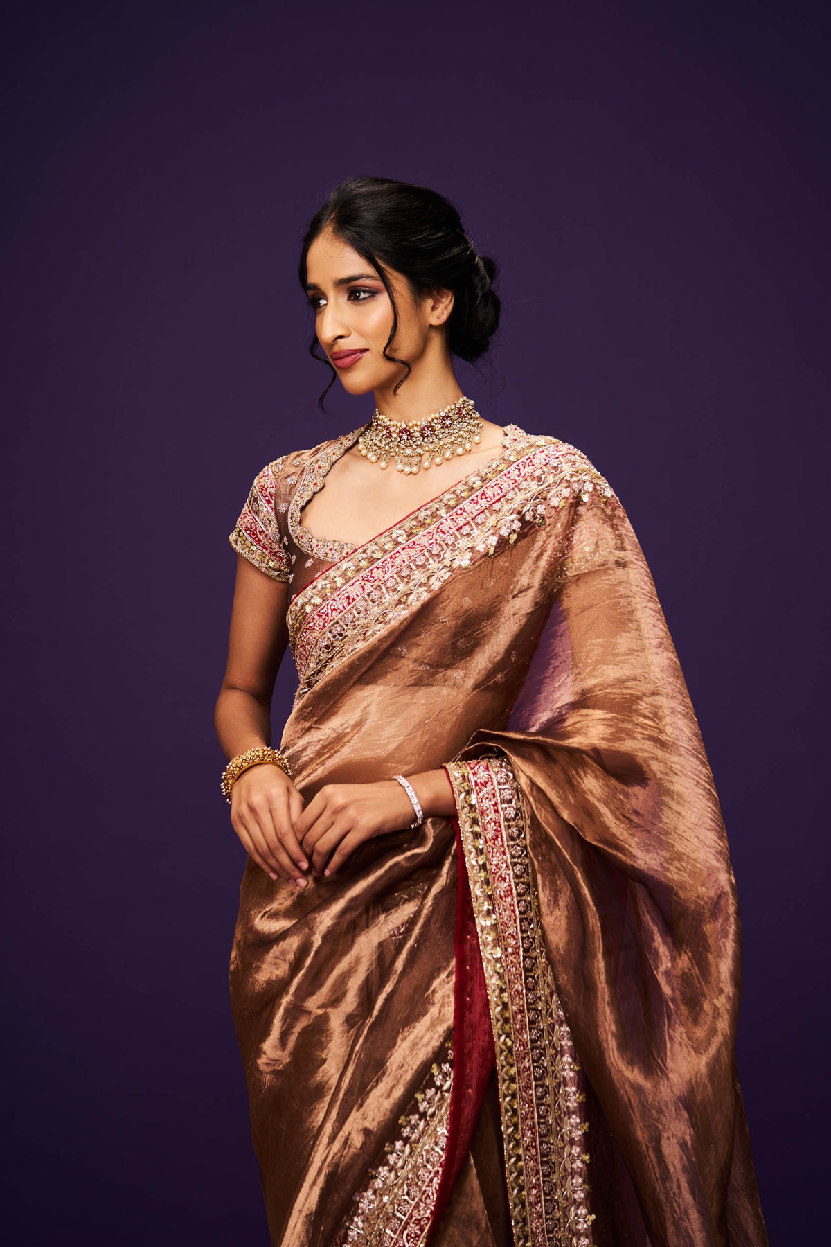 Sadana Copper Tissue Saree and Blouse Set