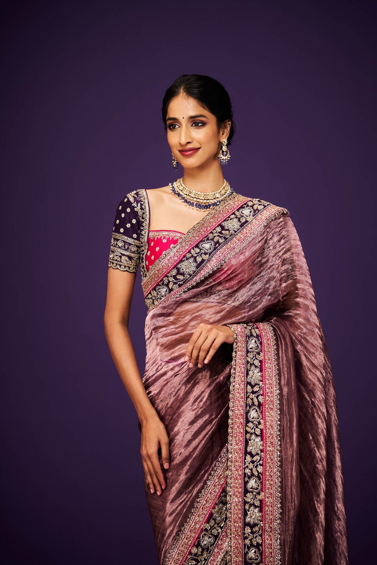 Ridhila Tissue Embroidery Saree and Blouse Set