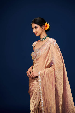 Karnika Tissue Embroidery Saree and Blouse Set