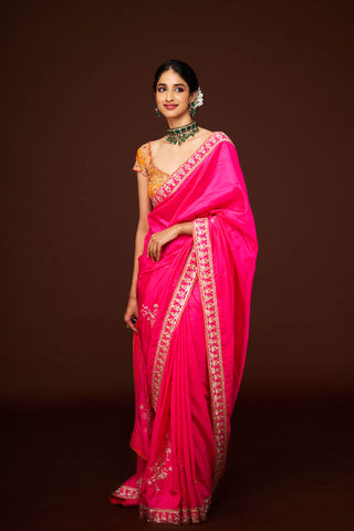 Ajantha Pink Embroidered Saree and Blouse Set