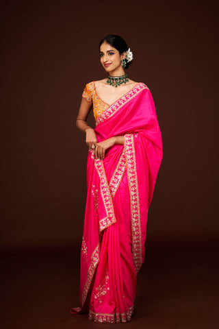 Ajantha Pink Embroidered Saree and Blouse Set