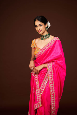 Ajantha Pink Embroidered Saree and Blouse Set