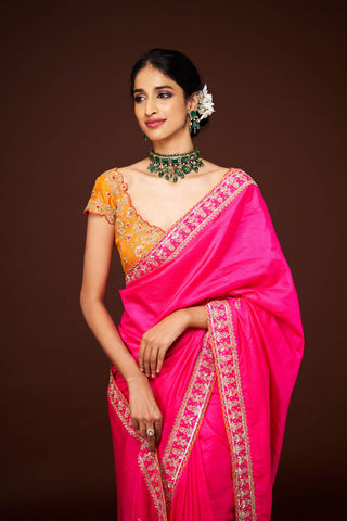 Ajantha Pink Embroidered Saree and Blouse Set