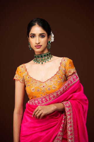 Ajantha Pink Embroidered Saree and Blouse Set