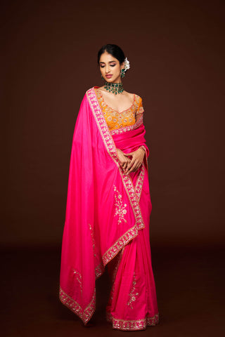 Ajantha Pink Embroidered Saree and Blouse Set