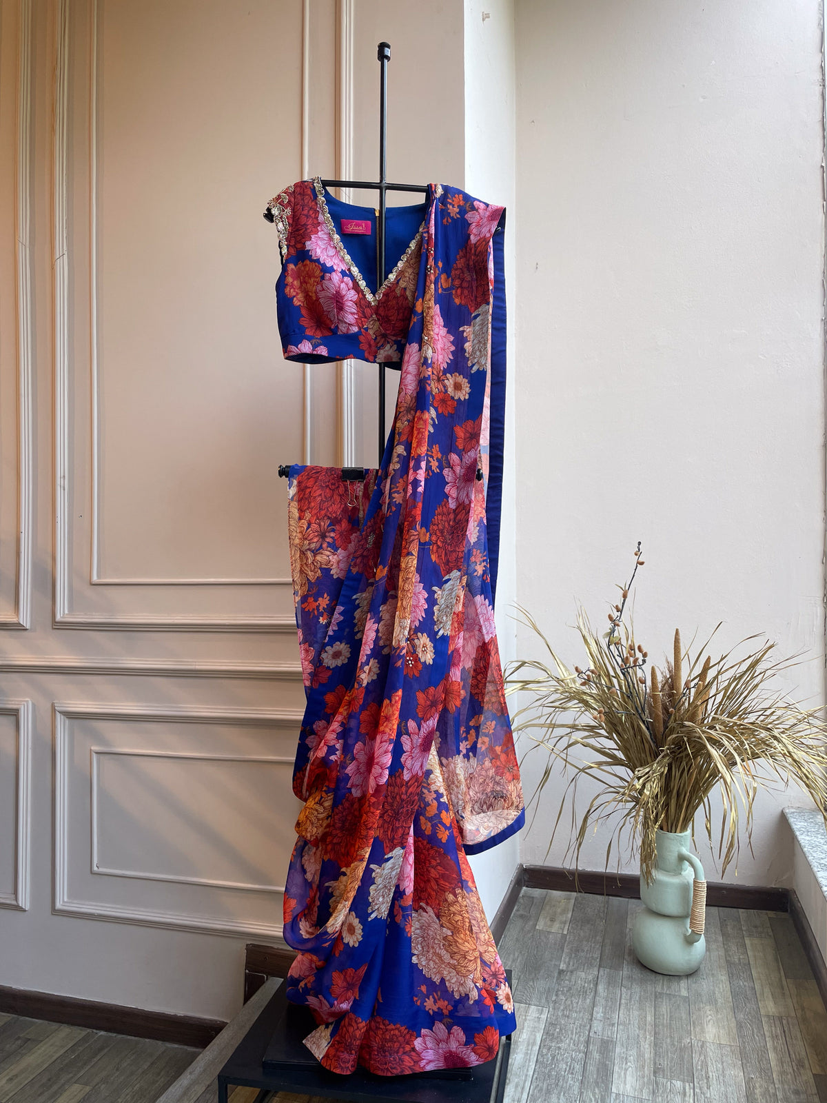 Ink Blue Floral Saree with Blouse