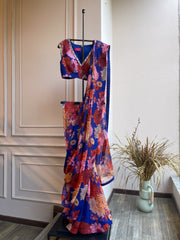 Ink Blue Floral Saree with Blouse