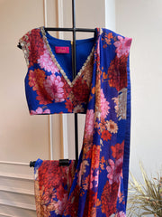 Ink Blue Floral Saree with Blouse