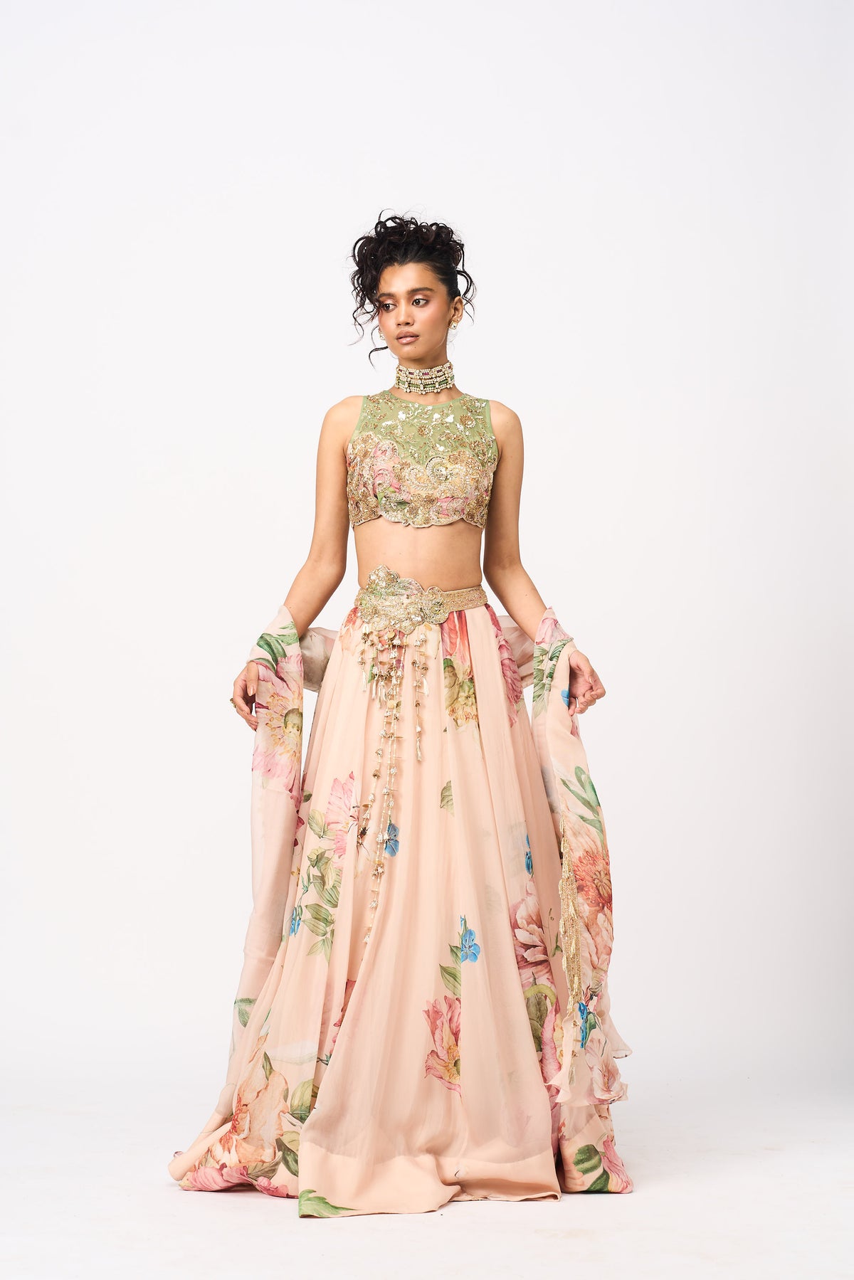 Kimaya Lehenga Set With Dupatta - Peach