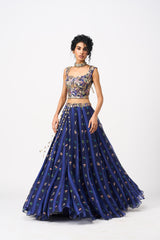 Neeha Lehenga Set- Navy Blue