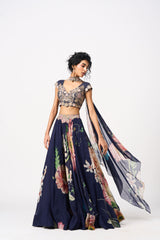 Sahika Lehenga Set With Dupatta - Navy Blue