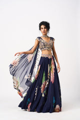 Sahika Lehenga Set With Dupatta - Navy Blue