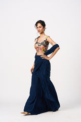 Nalani Drape Saree Set- Navy Blue