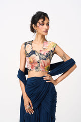 Nalani Drape Saree Set- Navy Blue