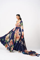 Arditha Dress With Dupatta - Navy Blue