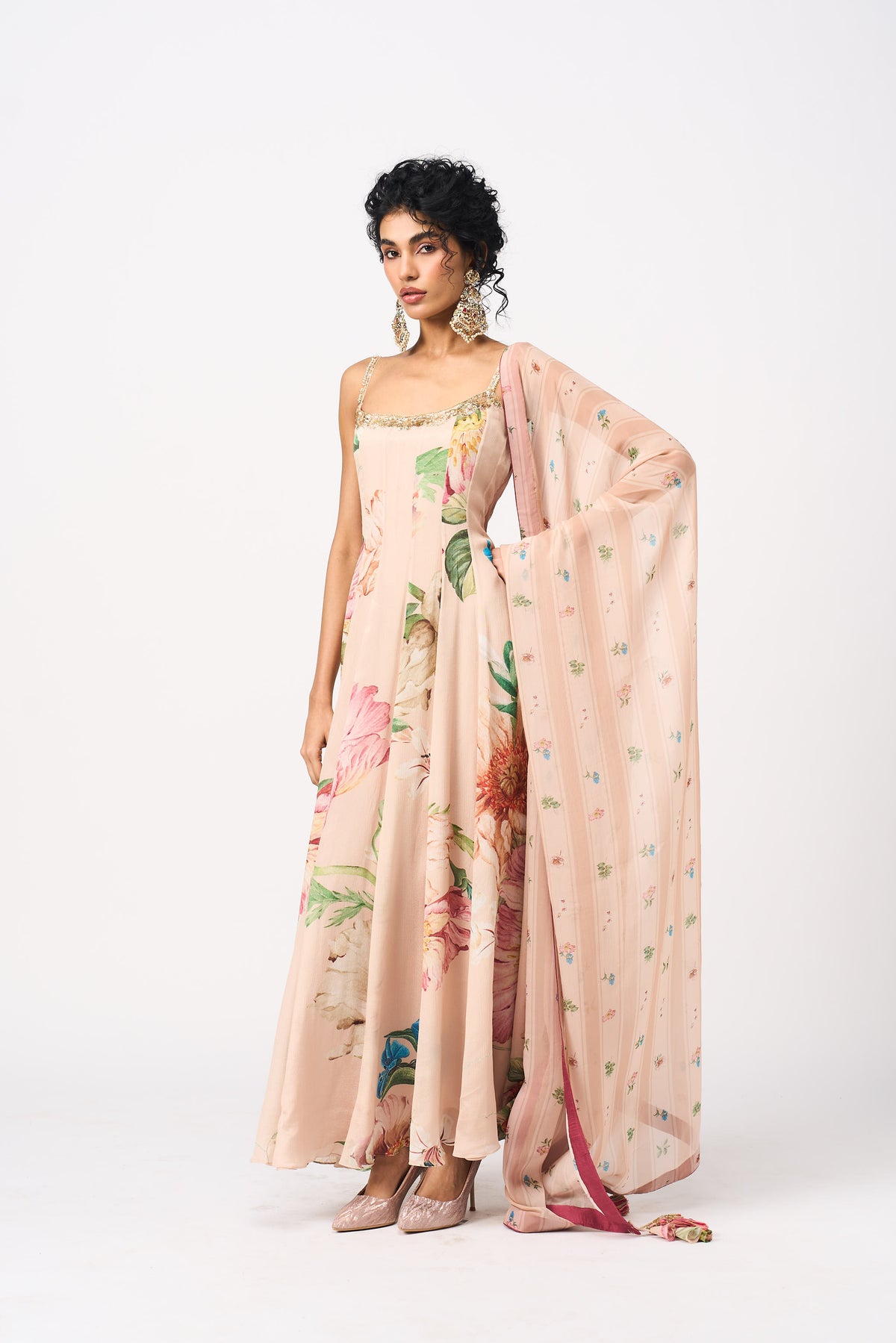 Shanvi Dress With Dupatta - Peach