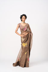 Paru Saree Set- Brown
