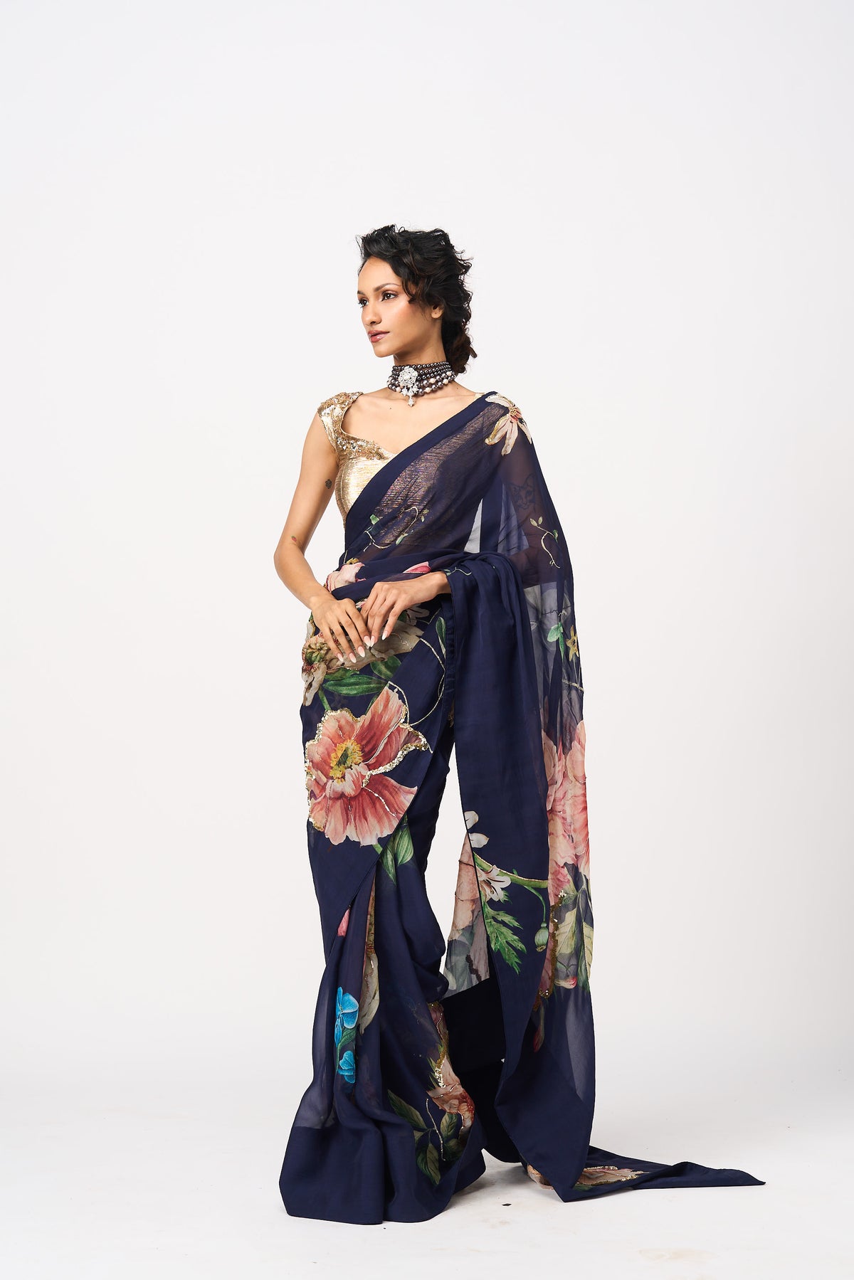 Mahani Saree Set- Navy Blue