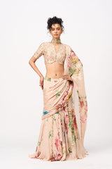 Tamaya Drape Saree Set- Peach