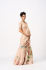 Tamaya Drape Saree Set- Peach