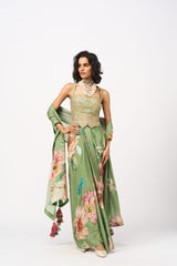 Tejal Drape Skirt Set- Green