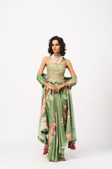 Tejal Drape Skirt Set- Green
